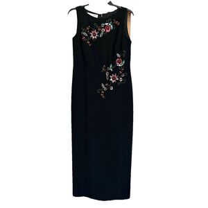 Maggy London Petites Maxi Dress 10 Black Sleeveless Embroidered Sequins Floral
